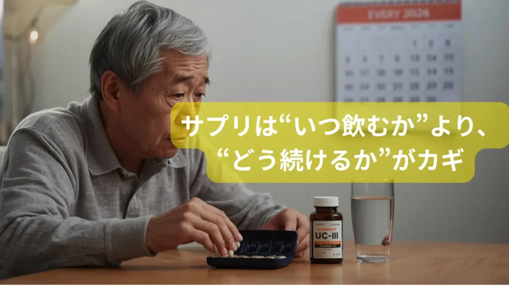 UC-IIサプリを就寝前に飲む習慣を続ける日本人シニア男性