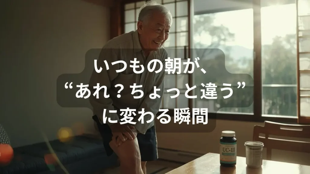 朝の立ち上がりで膝の軽さに驚く日本人シニア男性